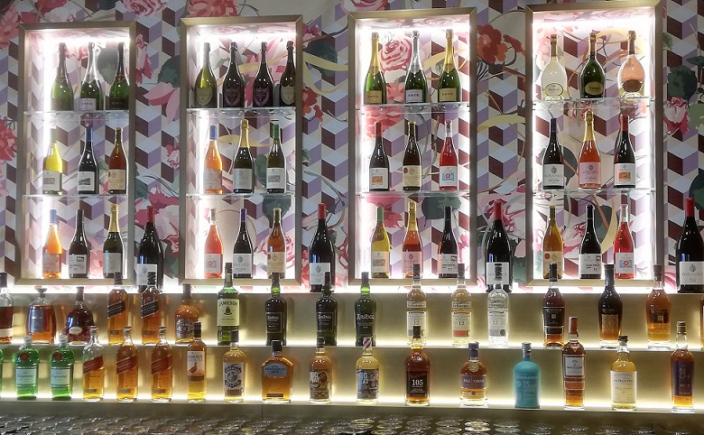 Hotel bar with rose wallpaper resize